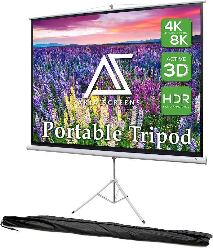 Photo 1 of 100 inch Projector Screen with Stand 16:9 HD 1.1 Gain 180° Viewing Angle Wrinklefree Tripod Screen Pull Up Foldable Stand for Movie Office Home Theater Indoor Outdoor Travel AK-T100SB1