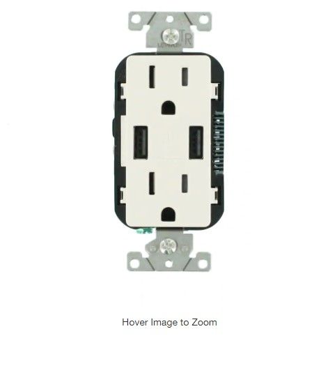 Photo 1 of 15 Amp Decora Combination Tamper Resistant Duplex Outlet and USB Outlet, White
