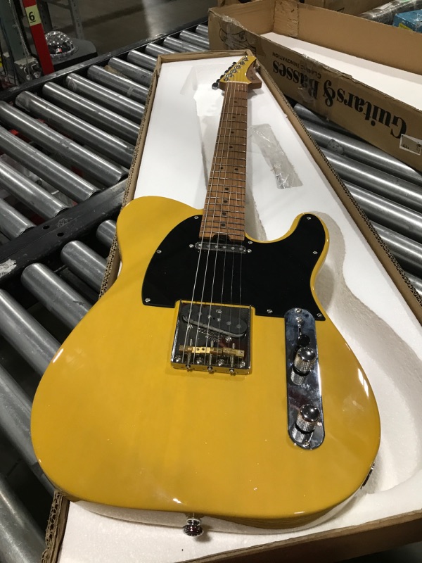 Photo 4 of M MUSI Virgo Classic Electric Guitar, Roasted Maple Compound Fingerboard, Locking Tuners, Rounded End Stainless Steel Frets, Slim C Neck, Contoured Body Empire Yellow