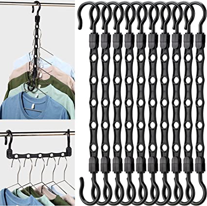 Photo 1 of 40 Pack Space Saving Clothes Hangers Closet Organizers and Storage Hangers Sturdy Plastic Organizer Hangers Smart Space Saver Hangers with 5 Hole for Clothes Shirts College Dorm Apartment, Black 