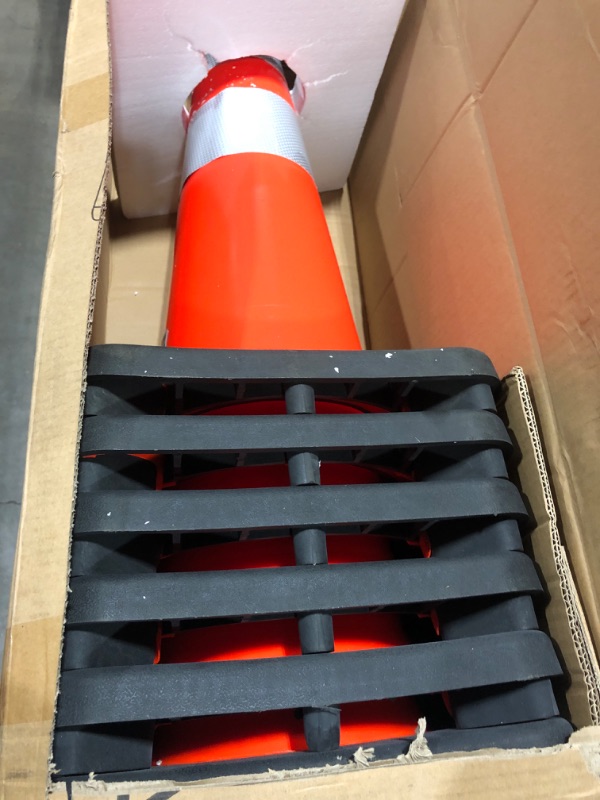 Photo 2 of (6 Cones) BESEA 28” inch Orange PVC Traffic Cones, Black Base Construction Road Parking Cone Structurally Stable Wearproof (28" Height)