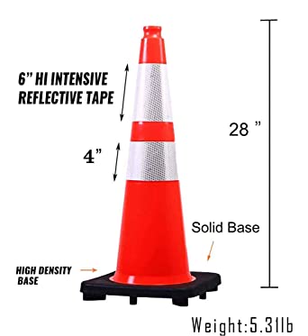 Photo 1 of (6 Cones) BESEA 28” inch Orange PVC Traffic Cones, Black Base Construction Road Parking Cone Structurally Stable Wearproof (28" Height)