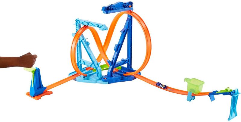 Photo 1 of Hot Wheels Track Set and 1 Hot Wheels Car, Track Building Kit with 2 Stunt Set-Ups and Loops, Compatible with Other Sets, Infinity Loop Kit
