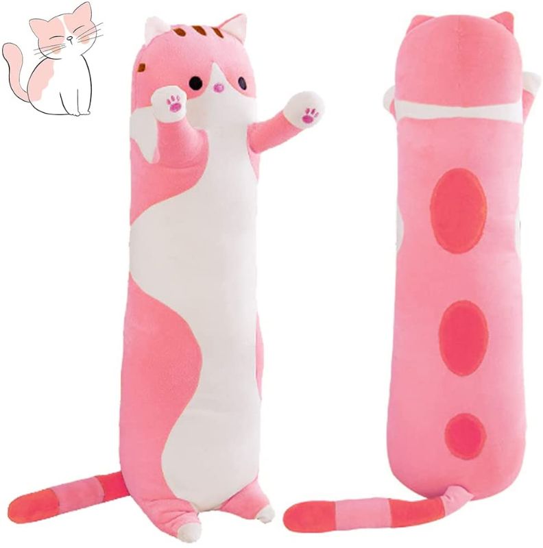 Photo 1 of Cat Soft Pillow Plush Long Throw Sleeping Pillow Cotton Kitten Pillow Cuddly Stuffed Cute Plush Doll Toy Gift for Kids Girlfriend (Pink, 130cm/ 51.18Inch)