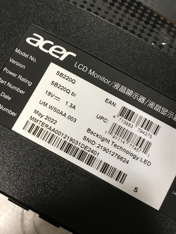 Photo 1 of Acer 21.5 Inch Full HD (1920 x 1080) IPS Ultra-Thin Zero Frame Computer Monitor (HDMI & VGA Port), SB220Q bi
