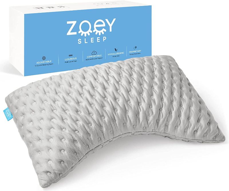 Photo 1 of Zoey Sleep Side Sleep Pillow for Neck and Shoulder Pain Relief - Adjustable Memory Foam Bed Pillows for Sleeping - Plush Machine Washable Pillow Cover - Queen Size Bed Pillow 19" x 29" (Queen, Grey)
