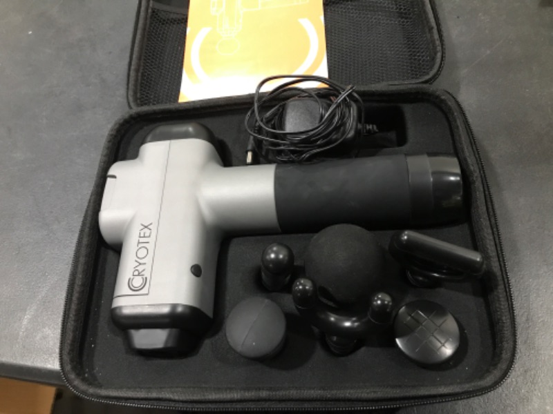 Photo 3 of Cryotex Massage Gun Back and Neck Deep Tissue Handheld Percussion Massager Six Different Heads for Different Muscle Groups 30 Speed Levels (Gray)