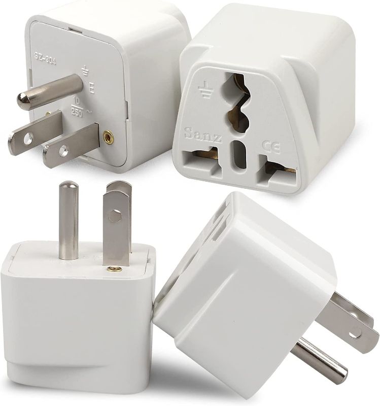 Photo 1 of 4 Pack Universal Adapter, UK to US Adapter, Europe to US Plug Adapter, Travel Adapters, European to USA General Adapter, American Outlet Plug Adapter (White) 