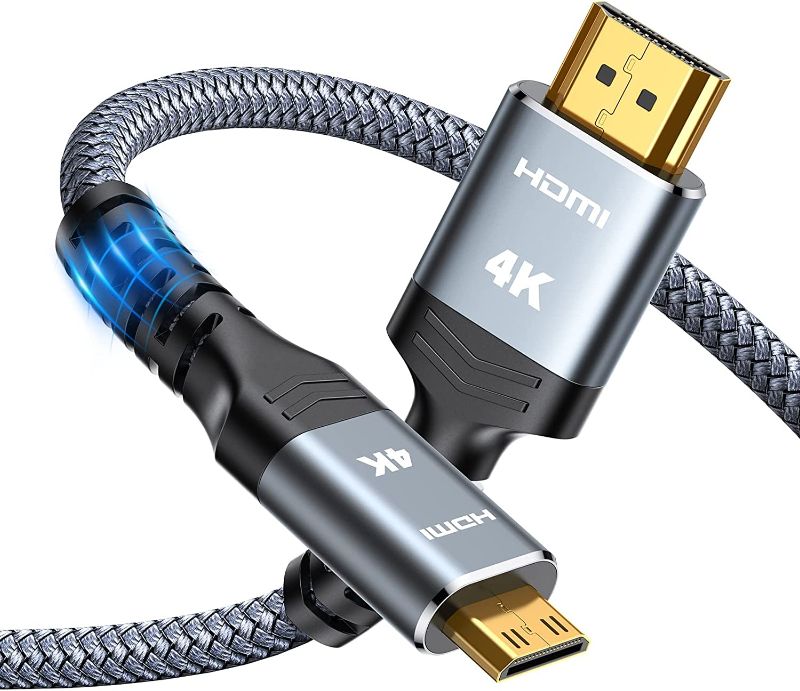 Photo 1 of Mini HDMI to HDMI Cable 10FT, Highwings (4K 60Hz) High Speed HDMI to Mini HDMI Male Bi-Directional 2.0 Cord, for HDTV, Tablet, Camera and Camcorder [Aluminum Shell, Nylon Braided] 