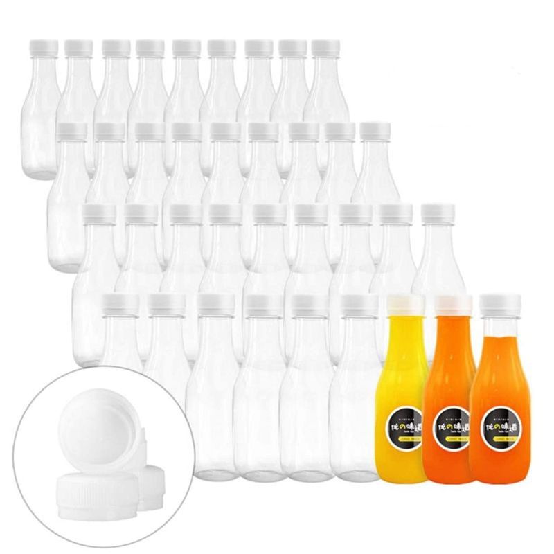 Photo 1 of 10 Oz Empty PET Plastic Juice Bottles 35 Pack Clear Disposable Bulk Drink Bottles with White Tamper Evident Caps Great for Storing Homemade Juices, Milk, Water, Smoothies, Tea (10 OZ, White)