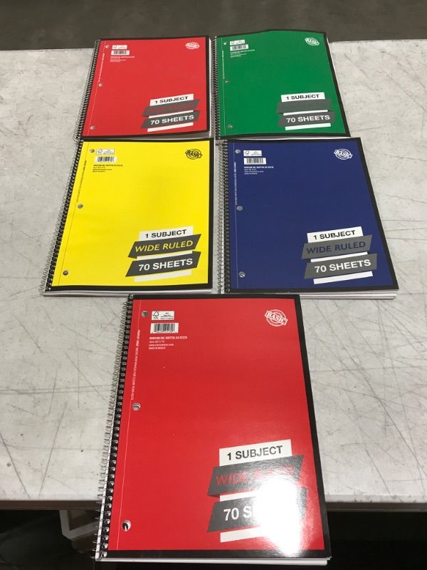 Photo 1 of Spiral Notebook 1 Subject 70 Sheets College Ruled - 5 pack - various colors 
