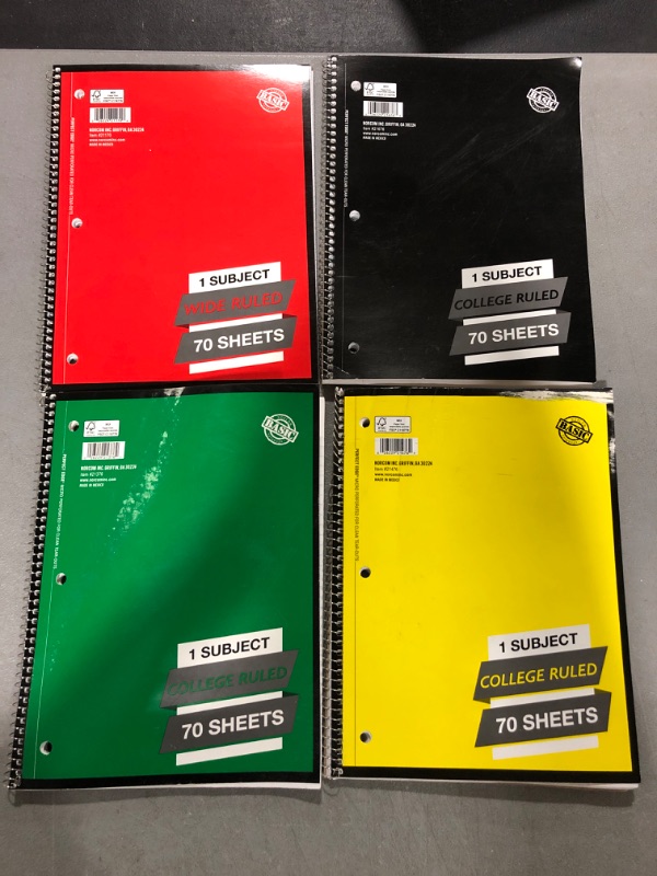 Photo 1 of Spiral Notebook 1 Subject 70 Sheets College Ruled - 4 pack - various colors 
