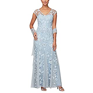 Photo 1 of Alex Evenings Women's Long V Neck Fit and Flare Dress with Shawl (Petite Regular), Light Blue, 6