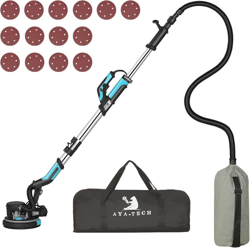 Photo 1 of AYA-TECH Drywall Sander, 750W 6.5A Electric Drywall Sander with Vacuum Telescopic Foldable Pole Sender with 14 Pcs Sanding Discs, 7 Variable Speed Led Light Ceiling Sander Excellent Dust Removal (1) 