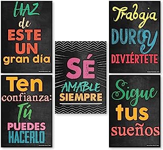 Photo 1 of MWB Spanish Motivational Quotes Posters for Kids - Positive Quotes Wall Decor Gift | Phrases Like"Be Confident" | Inspirational Spanish Classroom Decorations | 13"x 18" Non-Laminated (Pack of 5) https://a.co/d/3PQ8gO9