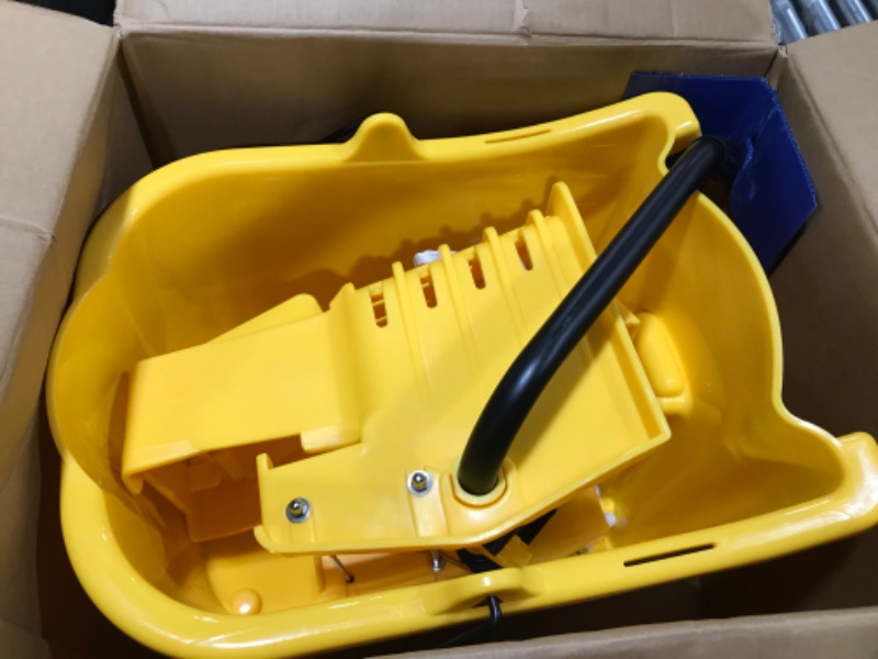 Photo 3 of Amazon Basics Side Press Wringer Combo Commercial Mop Bucket on Wheels, 35 Quart, Yellow