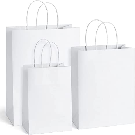 Photo 1 of BagDream Kraft Paper Bags 5x3x8& 8x4.25x10& 10x5x13 25 Pcs Each Gift Bags, Kraft Paper Gift Bags with Handles, Craft Bags, Merchandise Bags, 100% Recycled Paper Sacks white