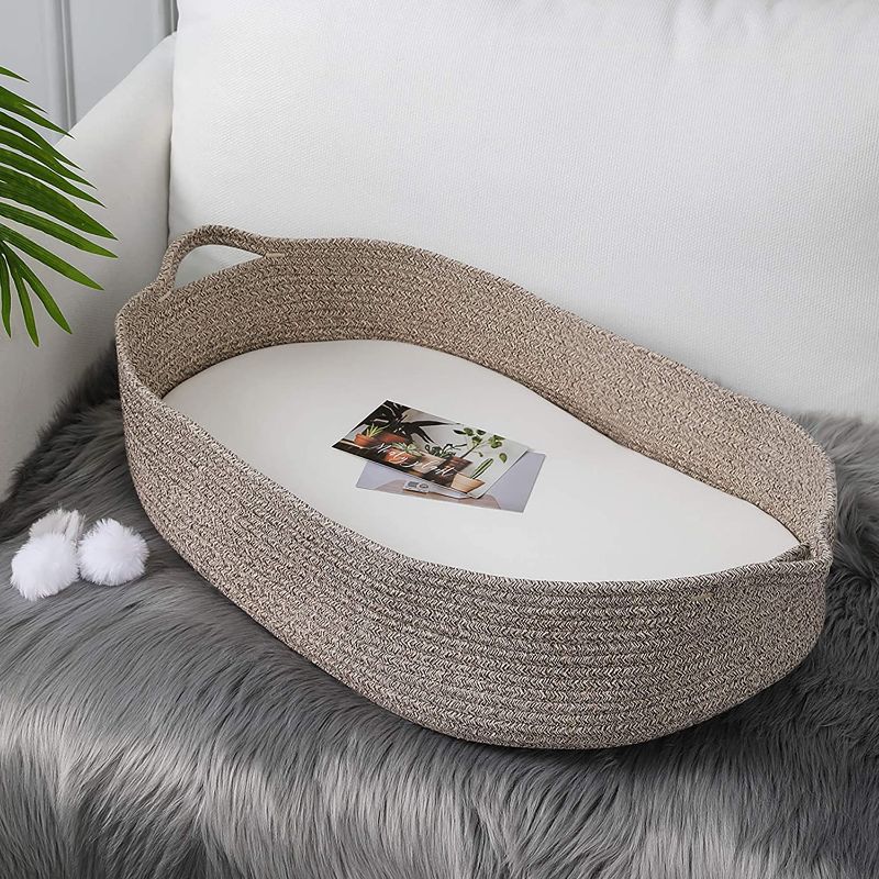 Photo 1 of Baby Changing Basket - Moses Basket Changing Table Topper and Thick Foam Pad with Removable Cotton Mattress Cover, 100% Cotton Boho Nursery Decor in Coffee Color with Storage Bag
