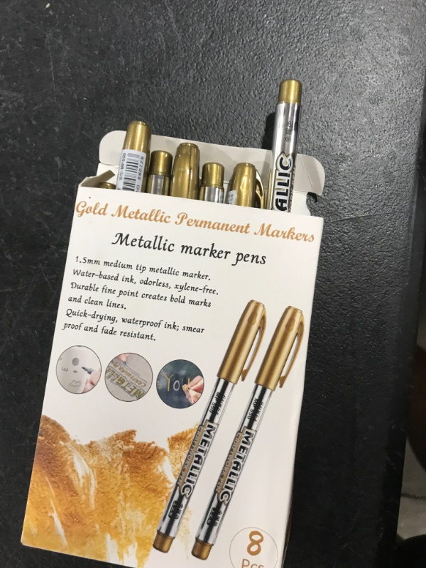 Photo 2 of MyArTool Metallic Marker Pens, Gold Metallic Permanent Markers for Artist Illustration, Crafts, Gift Card Making, Scrapbooking, Fabric, DIY Photo Album, Value Set of 8