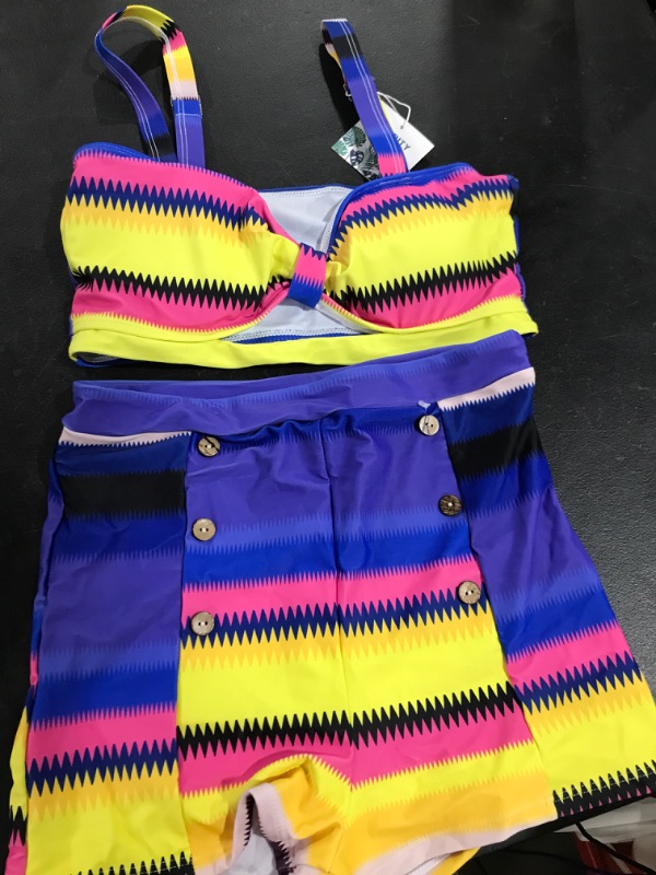 Photo 2 of B2prity High Waisted Swimsuit for Women Cute Two Piece Bathing Suit Cut Out Bikini Set Tummy Control Swimwear with Boyshorts Purple
size m
