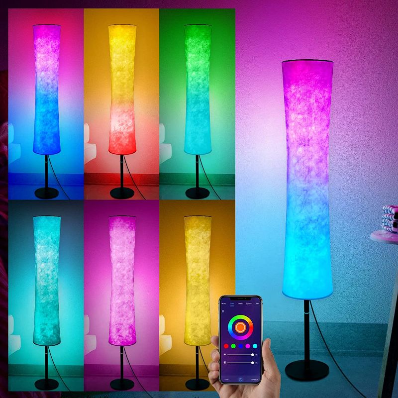 Photo 1 of  Floor Lamp - Led Floor Lamps for Living Room Modern Smart Lamp Alexa App Control RGB Standing Lamp with DIY Mode, Music Sync & White Fabric Shade, Color Changing Led Lamp for Bedroom 