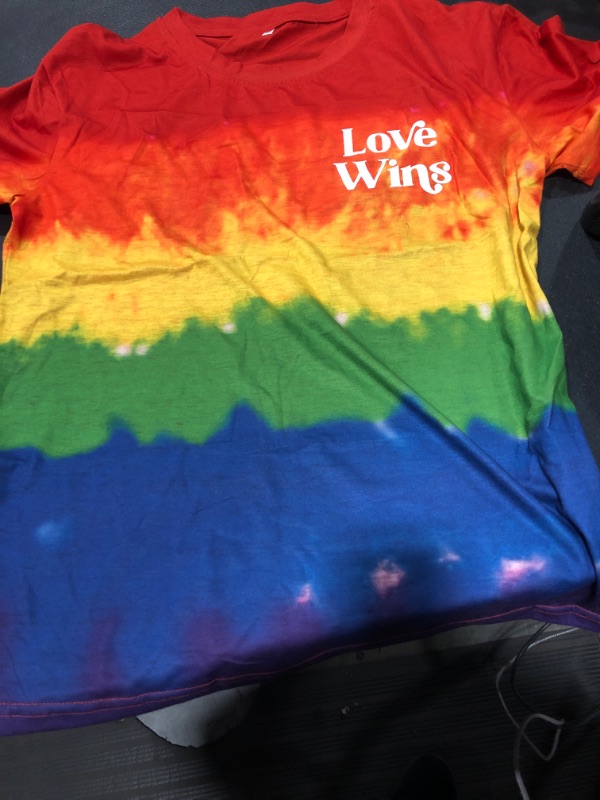 Photo 2 of Love Wins T Shirt Womens LGBT Gay Pride Tee Shirt Tie Dye Rainbow Lesbian Short Sleeve Top Blouse Red Medium