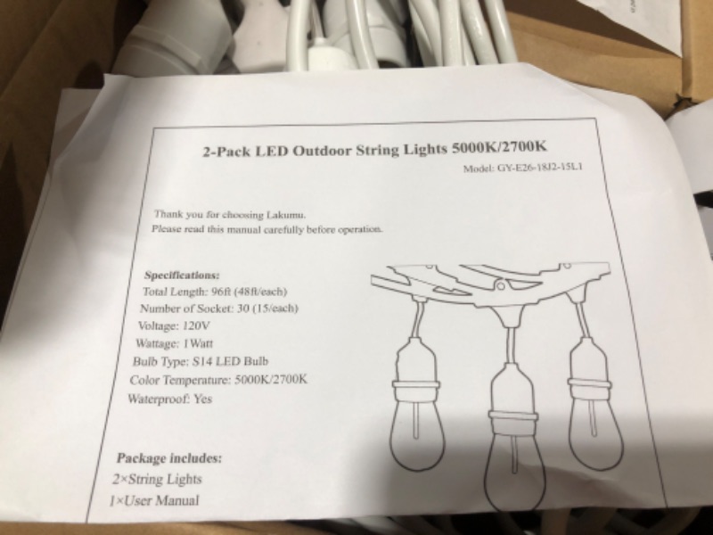 Photo 3 of 2 pack Led Outdoor String Ligths 5000K/2700K