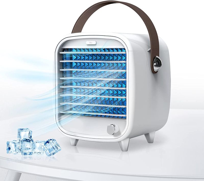 Photo 1 of Air Cooler, USB Portable Air Conditioner Fan with Night Light, 90° Oscillation, Built-in Ice Tray, Desk Cooling Fan for Home, Office