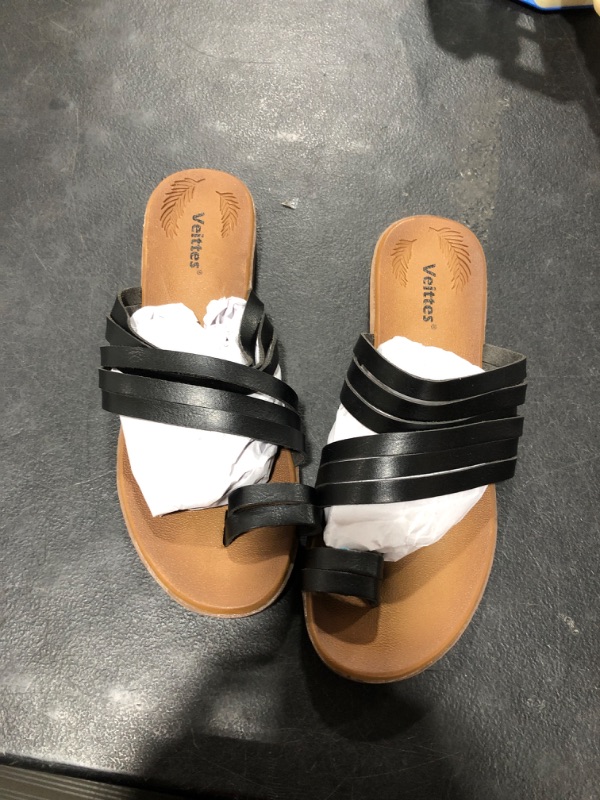 Photo 2 of Women's Flat Sandals - Comfortable One Band Elastic Ankle Strap Sandals Size 8  black