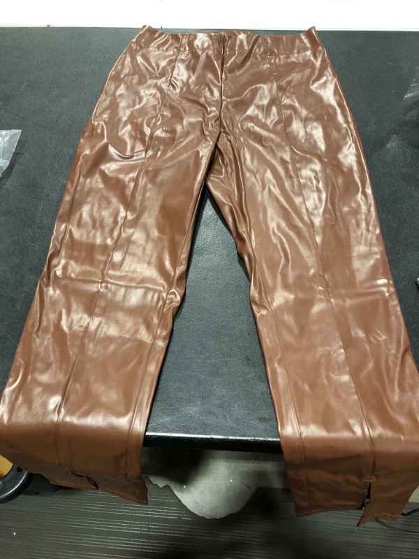 Photo 1 of CHOCOLATE FAUX LEATHER PINTUCK DETAIL STRAIGHT LEG PANTS SIZE  M