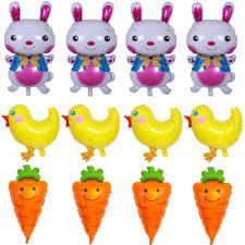 Photo 1 of Easter Mylar Foil Balloons Decorations, Birthday Baby Shower Animal Farm Themed Party Decor Supplies (3pcs Bunny + 3pcs Carrots) NO CHICKENS