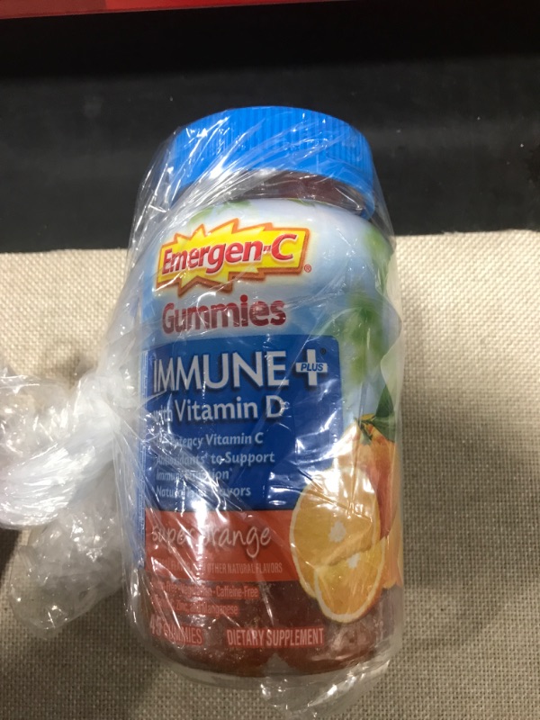 Photo 3 of Emergen-C Immune+ Immune Gummies, Vitamin D plus 750 mg Vitamin C, Immune Support Dietary Supplement, Caffeine Free, Gluten Free, Super Orange Flavor - 45 Count BB 05.23