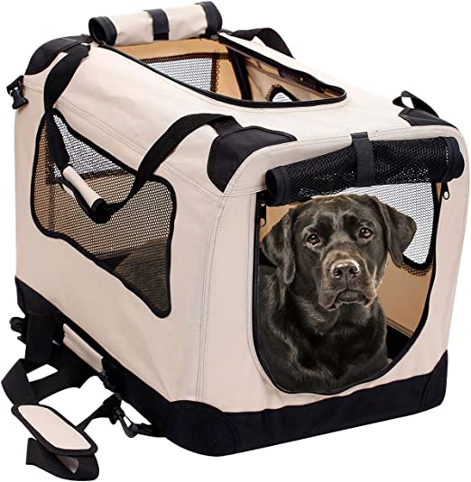 Photo 1 of 2PET Foldable Dog Crate - Soft, Easy to Fold & Carry Dog Crate for Indoor & Outdoor Use - Comfy Dog Home & Dog Travel Crate - Strong Steel Frame, Washable Fabric Cover, Frontal Zipper XL Beige
