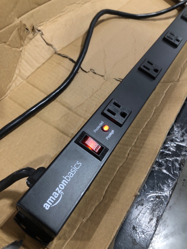 Photo 2 of Amazon Basics Heavy Duty Metal Surge Protector Power Strip with Mounting Brackets - 12-Outlet, 600-Joule (15A On/Off Circuit Breaker) 12 Outlet Power Strip