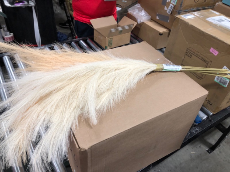 Photo 1 of 8 Pcs Faux Pampas Grass Decor 38''/97cm Tall Artificial Large Pompas Grass Pompous Floral Fluffy Fake Plants Floor Vase Filler for Kitchen Home Boho Decorations, Beige+Taupe A1-beige+taupe
