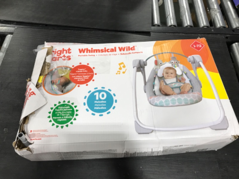 Photo 3 of Bright Starts Whimsical Wild Portable Compact Automatic Deluxe Baby Swing with Music and Taggies, Newborn and up