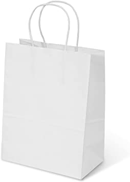 Photo 1 of  White Gift Bags 100Pcs 8x4.25x10.5 Inch Paper Bags with Handles Bulk,Party Bags,Shopping Bags,Retail Bags,Merchandise Bags,Favor Bags,Business Bags