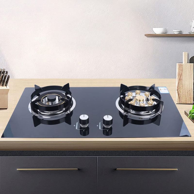 Photo 1 of 2 Burners Gas Cooktop with 2 Metal Knob, Burner Gas Stovetop Stainless Steel Built-in Gas Hob, Built-in Natural Gas Cooker Gas Stove for Kitchen, RVs, Apartments