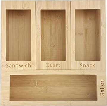 Photo 1 of  Bag Storage Organizer for Kitchen Drawer,4 Pcs Bamboo Food Storage Bag for Gallon, Sandwich, Snack, Quart