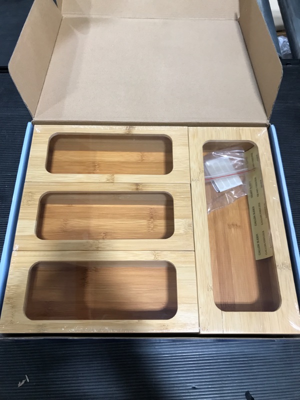Photo 1 of  Bag Storage Organizer for Kitchen Drawer,4 Pcs Bamboo Food Storage Bag for Gallon, Sandwich, Snack, Quart