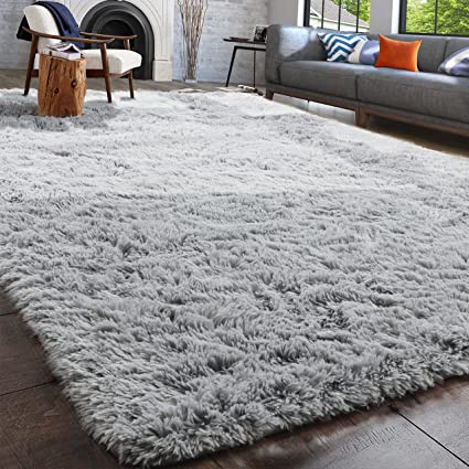 Photo 1 of  Super Soft Shaggy Rugs Carpets, 5x8 Feet, Plush Area Rugs for Living Room Bedroom, Furry Rugs for Nursery Playroom, Cute Room Decor for Baby, Shag Carpet for Dorm Decor, Light Grey