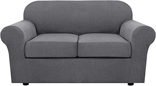 Photo 1 of 3 Piece Stretch Sofa Covers for 2 Cushion Loveseat Couch Covers for Living Room Sofa Slipcovers Furniture Cover (Base Cover Plus 2 Seat Cushion Covers) Thicker Jacquard Fabric(Medium Sofa, Grey)
