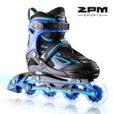 Photo 1 of 2pm Sports Vinal Boy's Blue Inline Skates, 8 Wheels Light up and 4 Size Adjustable, Fun Illuminating Roller Blades for Kids - Size Small (10C-13C US)
