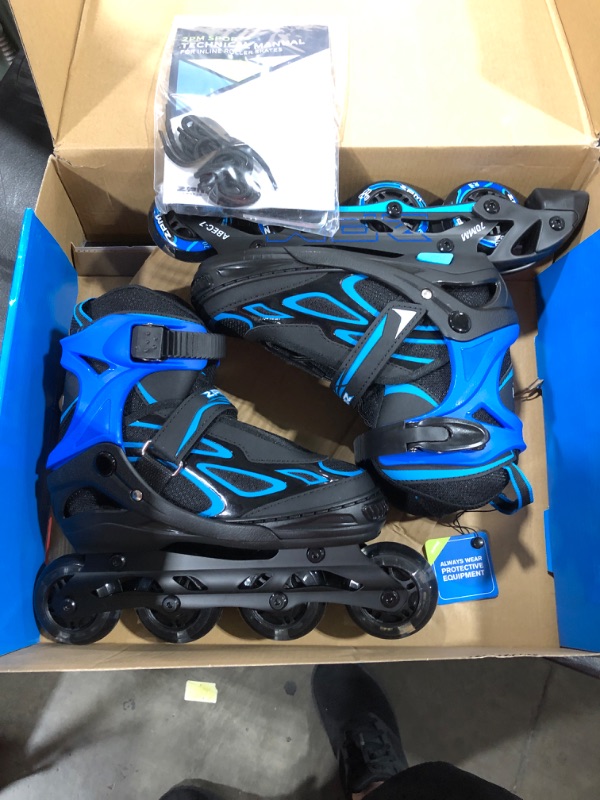 Photo 2 of 2pm Sports Vinal Boy's Blue Inline Skates, 8 Wheels Light up and 4 Size Adjustable, Fun Illuminating Roller Blades for Kids - Size Small (10C-13C US)
