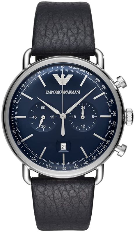Photo 1 of Emporio Armani Men's Multifunction Dress Watch with Leather Band Blue Chronograph