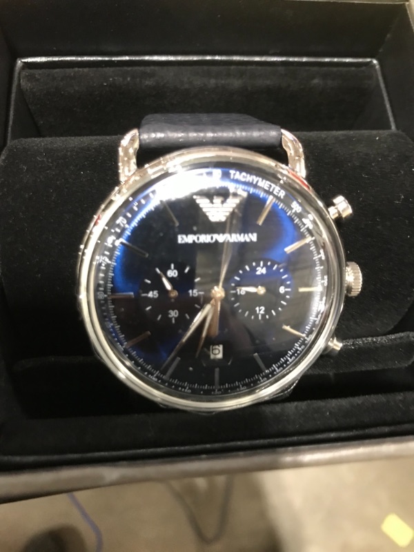 Photo 2 of Emporio Armani Men's Multifunction Dress Watch with Leather Band Blue Chronograph