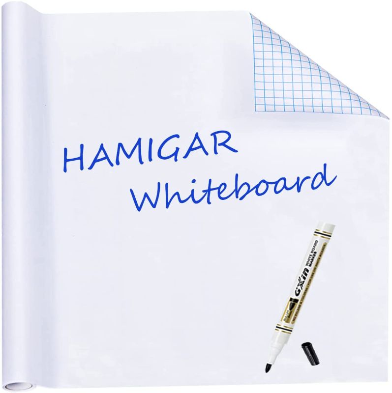 Photo 1 of HAMIGAR White Board Dry Erase, White Board Stick on Wall, Dry Erase Board Sticker for Wall, White Board Paper, Sticky White Board for Wall, Peel and Stick Wallpaper Homeworking Office 17.5 x 78.7 Inch
