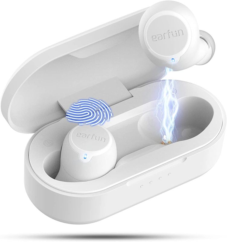 Photo 1 of EarFun® Free Wireless Earbuds, Call Noise Reduction, Bluetooth 5.0 True Wireless Earbuds, USB-C Quick Charge, Sweatshield™ IPX7 Waterproof Bluetooth Headphone, Deep Bass, 30H Playtime, White
