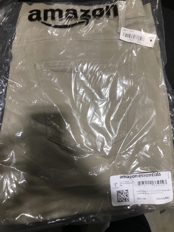 Photo 1 of Amazon Essentials Men's Slim-Fit Stretch Jean 38W x 30L Light Khaki Brown