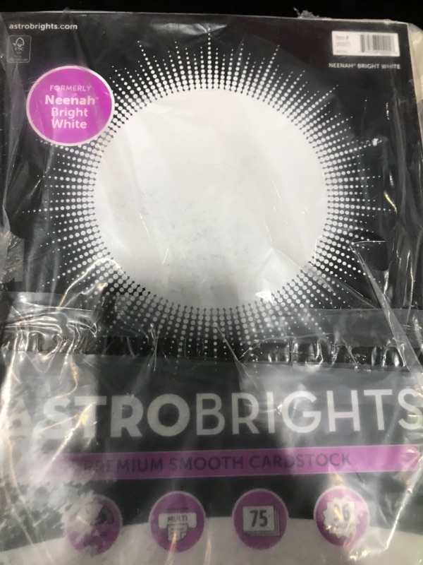 Photo 1 of Astrobrights/Neenah Bright White Cardstock, 8.5" x 11", 65 lb/176 gsm, White, 75 Sheets (90905-02) - Packaging May Vary